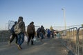 Sid, Serbia - October 31, 2015: Refugees crossing the Serbo-Croatian border between cities of Sid Serbia & Bapska Croatia