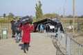 Sid, Serbia - October 31, 2015: Refugees crossing the Serbo-Croatian border between cities of Sid Serbia & Bapska Croatia