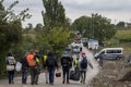 Sid, Serbia - september 28, 2015: Refugees crossing the Serbo-Croatian border between cities of Sid Serbia & Bapska Croatia