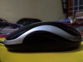 Side angle closeup view of computer optical mouse