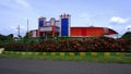 Side angle view of city bus stand building isolated in Gulbarga University campus Kalaburagi