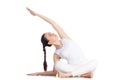 Side bending Sukhasana yoga pose Royalty Free Stock Photo