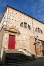 Side of the building, past the church, now used as exhibits in Monselice in the Veneto (Italy)