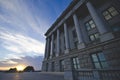 The side of the capitol in the soft setting sun