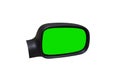 Side car mirror with a green screen in the middle, isolated on a white background with a clipping path. Royalty Free Stock Photo