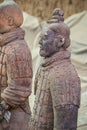 Side chest closeup of soldier at Terracotta Army excavation hall, Xian, China