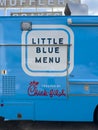 Side Of Chick-Fil-A\'s LIttle Blue Menu Food Truck On Opening Day In Athens, Georgia