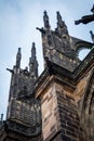 Side column of the gothic Vysehrad cathedral in Prague featuring beautiful windows and stone wall and pillars Royalty Free Stock Photo