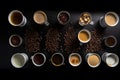 side-by-side comparison of different types of coffees, each with its own unique design