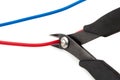 Side cutter diagonal wire cutting pliers with red and blue wires isolated on white background. clipping path Royalty Free Stock Photo