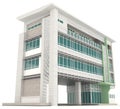 Side of 3D modern office building architecture exterior design i Royalty Free Stock Photo