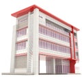 Side of 3D modern office building exterior Royalty Free Stock Photo