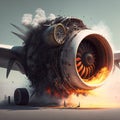 The side engine of the airplane is on fire. Generated By AI