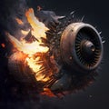 The side engine of the airplane is on fire. Generated By AI