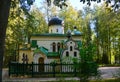 Side facade of the Church of the Saviour and cemetery in Abramtsevo estate, Moscow region, Russia