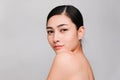 Side Face of Young beautiful asian woman with clean, fresh and bright skin, Happiness and cheerful with positive emotional, Royalty Free Stock Photo