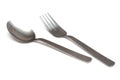 A pair of stainless steel spoon and fork