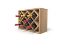 Side-facing wooden wine rack with bottles
