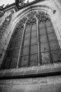 Side of the gothic Vysehrad cathedral in Prague featuring beautiful windows and stone wall and pillars Royalty Free Stock Photo