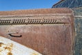 The side hood latch on a rusty antique truck Royalty Free Stock Photo