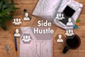 Side Hustle on the touch screen to the network, on office background blur.Concept of Side Hustle.