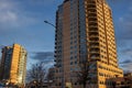 Side lit tall red brick high rise building Royalty Free Stock Photo