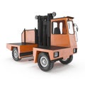 Side Loading Orange Forklift Truck isolated on white. 3D Illustration