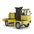 Side Loading Yellow Forklift Truck isolated on white 3D Illustration