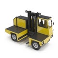 Side Loading Yellow Forklift Truck isolated on white 3D Illustration Royalty Free Stock Photo