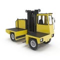 Side Loading Yellow Forklift Truck isolated on white. 3D Illustration Royalty Free Stock Photo