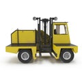 Side Loading Yellow Forklift Truck isolated on white. 3D Illustration Royalty Free Stock Photo