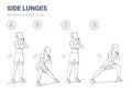 Side Lunges with Resistance Band Female Exercise Guide Black and White Concept.