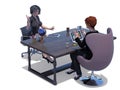 Side meeting table two employees discuss Royalty Free Stock Photo