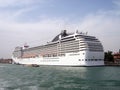 The side of a multi-deck cruise liner. Side view on sky background Royalty Free Stock Photo