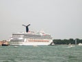 The side of a multi-deck cruise liner. Side view on sky background Royalty Free Stock Photo