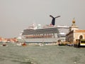 The side of a multi-deck cruise liner. Side view on sky background Royalty Free Stock Photo