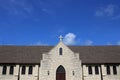 Stained Glass Windows and Cross on Church Steeple of Old Christi Royalty Free Stock Photo