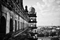 The side part of gol gumbaz monument.The black and white view of the tomb