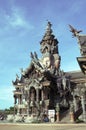 Side part of wooden buddhist temple Sanctuary of Truth in Pattaya Royalty Free Stock Photo