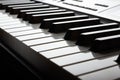 Side, perspective view of electronic synthesizer piano keys Royalty Free Stock Photo