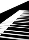 Side, perspective view of electronic synthesizer piano keys Royalty Free Stock Photo