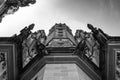 Side pillar of the Gothic Vysehrad cathedral in Prague with beautiful stone statues in black and white Royalty Free Stock Photo