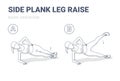 Side Plank Leg Raise Female Home Workout High-Intensity Exercise Guide Illustration. Woman Working on Her Legs and Abs.