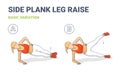 Side Plank Leg Raise Female Home Workout High Intensity Exercise Guide Colorful Concept