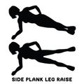 Side plank leg raise. Sport exersice. Silhouettes of woman doing exercise. Workout, training