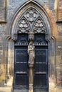 Side portal of the gothic St. Martin`s Church, Colmar, France