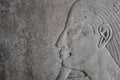 Close up of an ancient Egyptian stone carved face shot straight on.