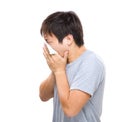 Side profile of asia man sneeze Royalty Free Stock Photo