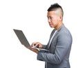 Side profile of business man use laptop computer Royalty Free Stock Photo