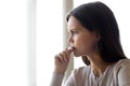 Side view face of serious woman thinking about problem Royalty Free Stock Photo
